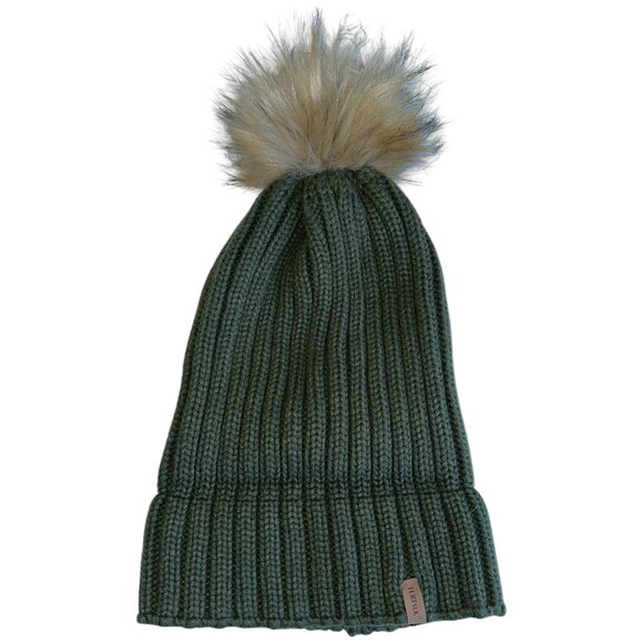 CC Beige Knit Beanie FURTALK Green Faux Fur Pom Hat Womens Winter Lot - Picture 11 of 16